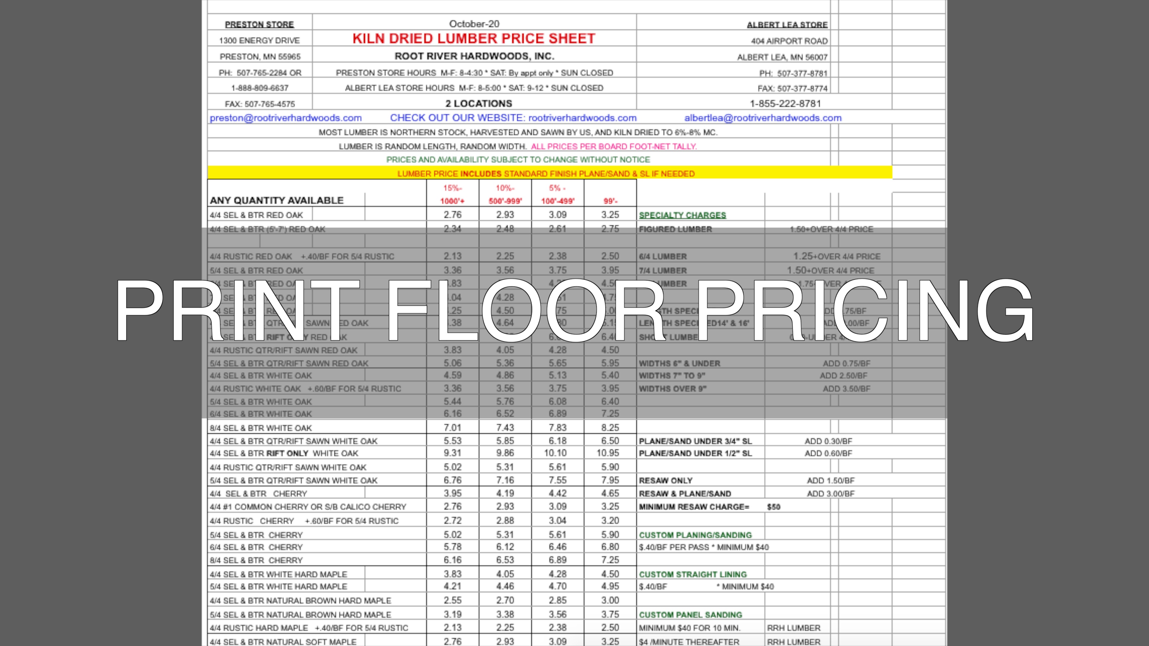 Floor Pricing|Print|Root River Hardwoods